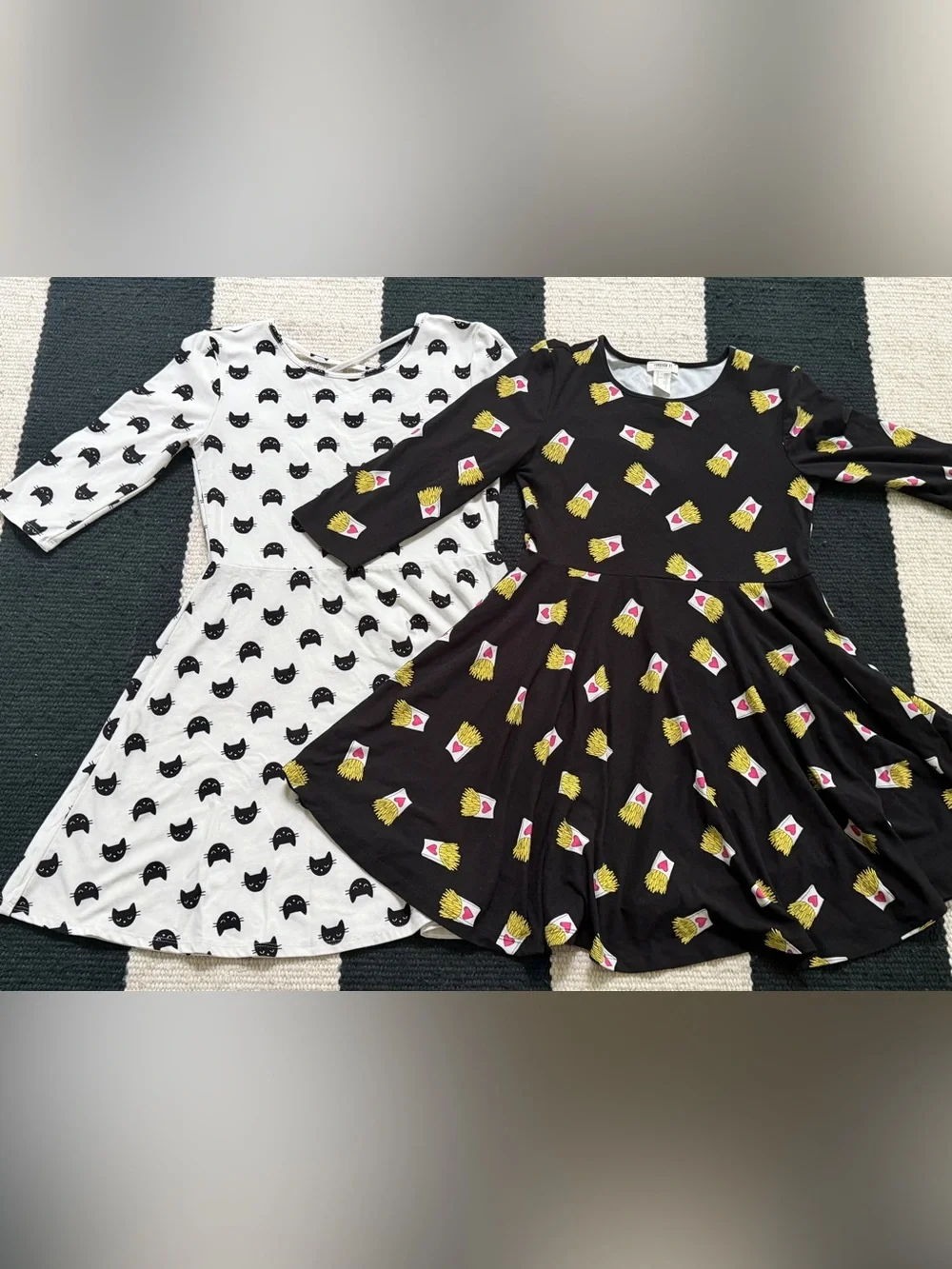 Forever 21 Girls 2 Dress Bundle Cute Cat & Fries Print Size 13/14